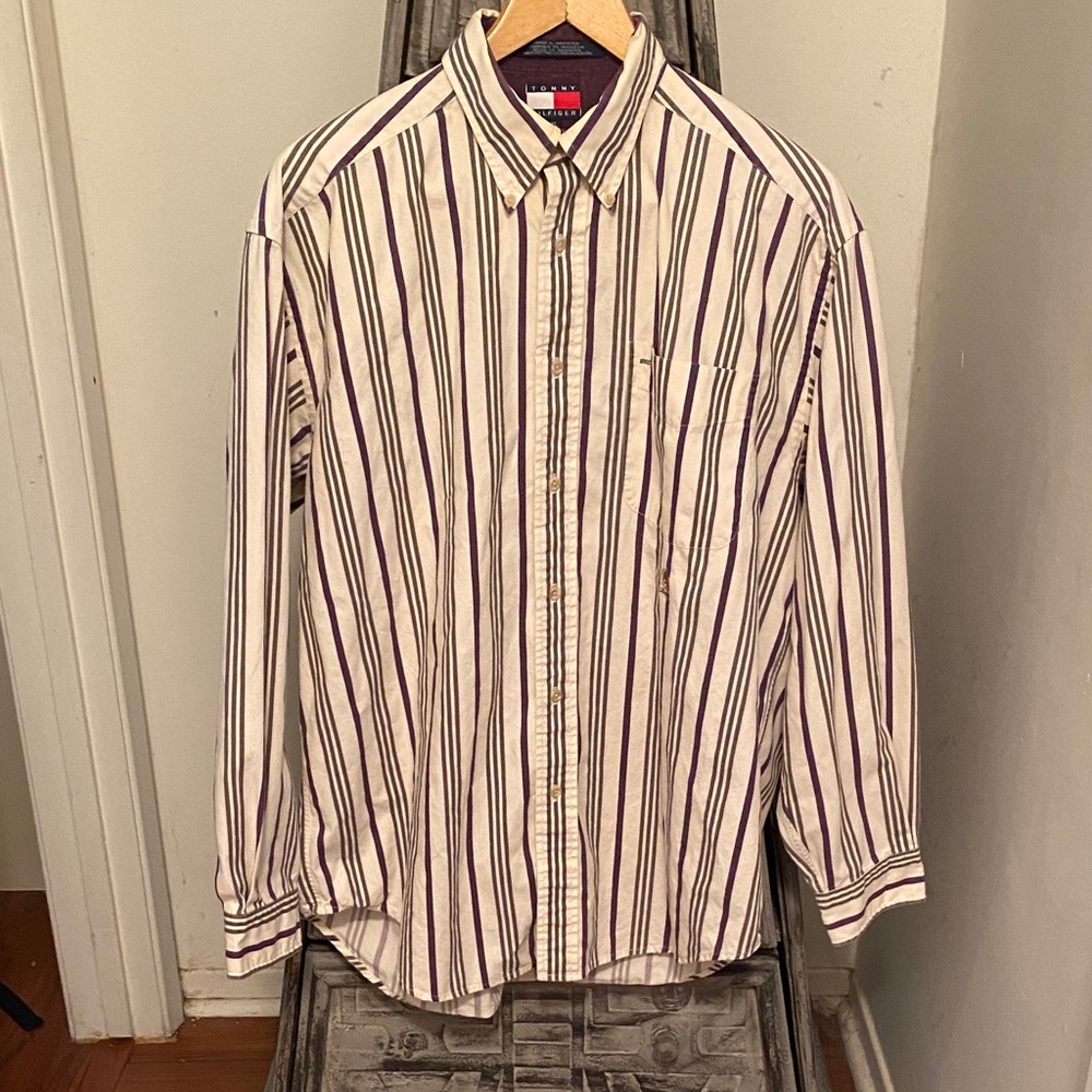 Tommy Hilfiger Men's Casual Shirt - White and Black Stripes